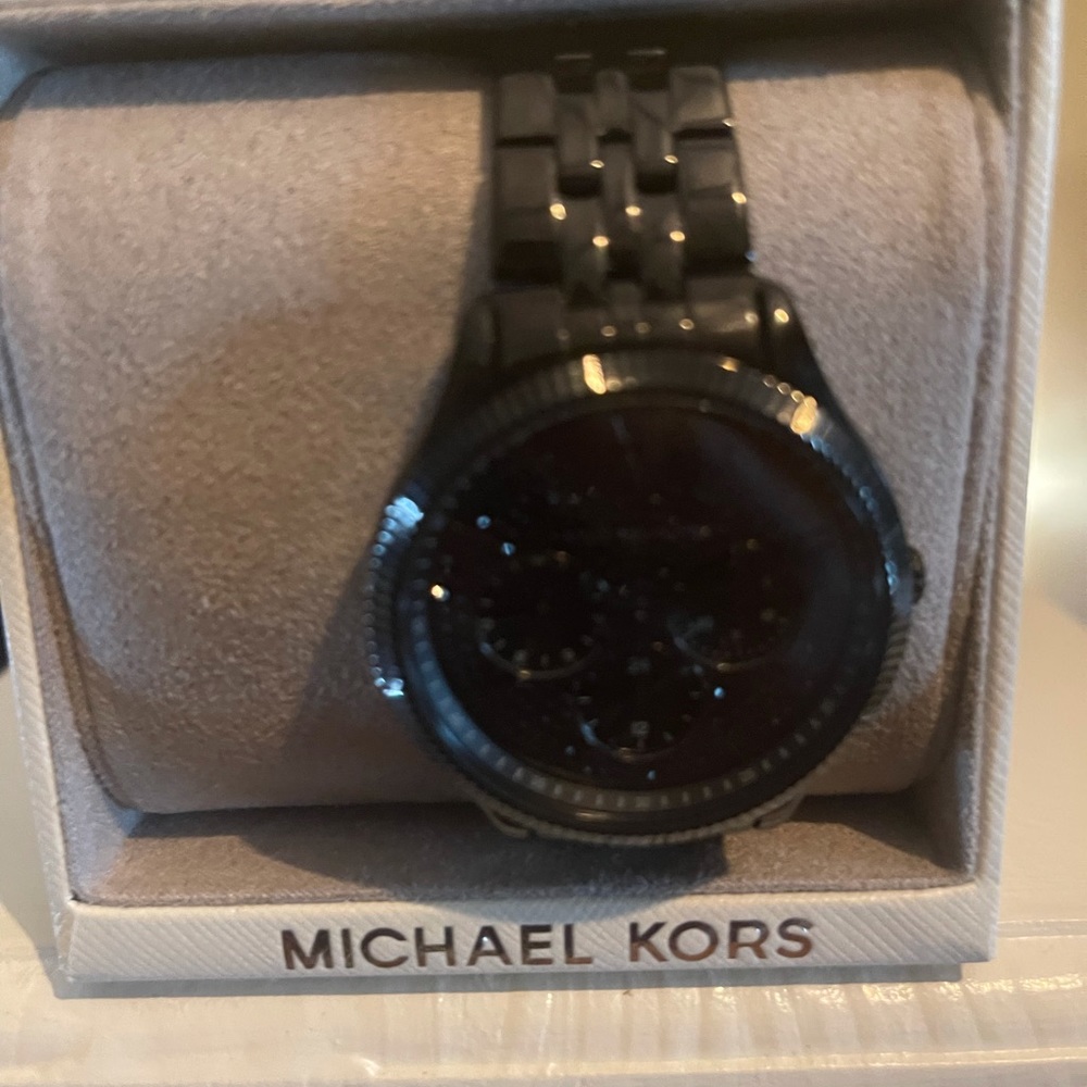 Michael Kors Benning Luxury Black Rhinestone Triple Dial Ladies Watch MK4472